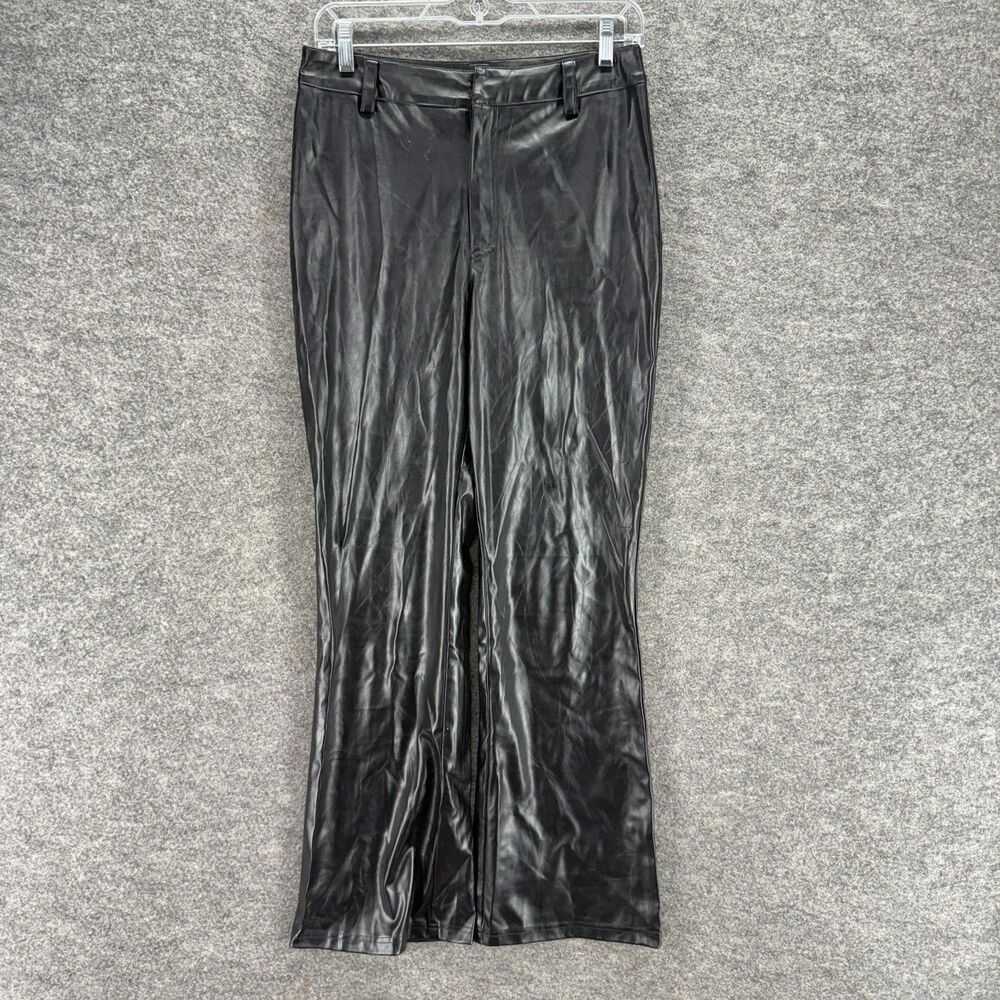 Princess Polly Pants Women 4 Black Leather High Rise Flat Front Straight Casual